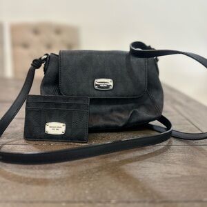 Michael Kors Black Pebbled Leather Crossbody with Matching Card Holder